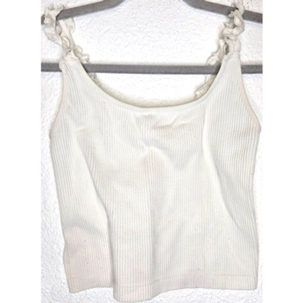 Gypsy & Jade Y2K Tank Top S/M White Ruffle Strap Cropped Rib Knit Fairy Ethereal
